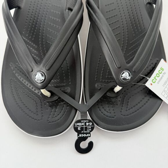 NWT Crocs Crocband Flip Black White Stripe Men's 11 Women's 13 - Picture 10 of 11
